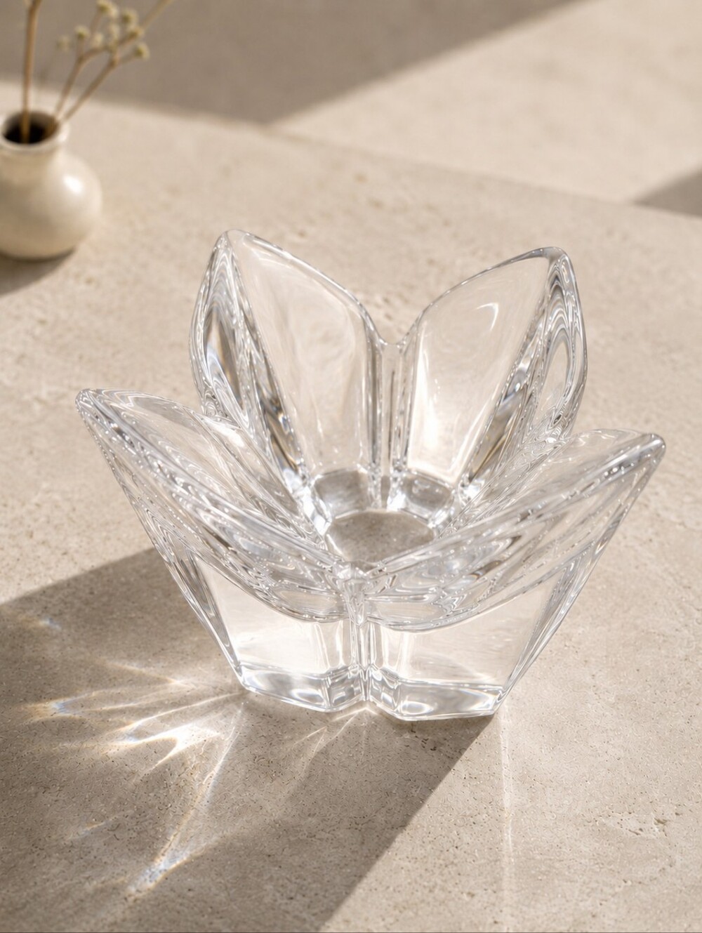 Orrefors Lotus Crystal Bowl Lars Hellsten Signed Swedish Art Glass